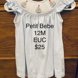 Blue Embroidered Smocked Blouse